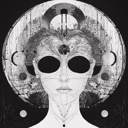 a drawing with the head and shoulders of a woman in space,a person