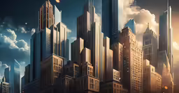a large city filled with tall buildings under clouds