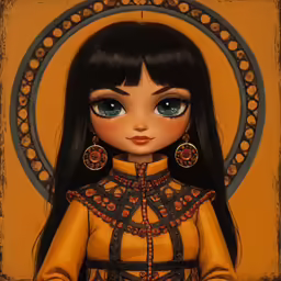 a painting with an asian girl wearing earrings