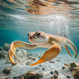a large turtle swimming on the ocean water
