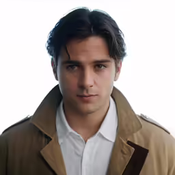 a man in a trench coat with his hand on his hip