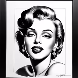 a black and white painting of a woman with large eyelashes