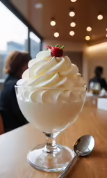 this is a dessert dish served in a glass bowl