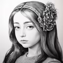 an illustration of a woman with long hair and a flower in her hair