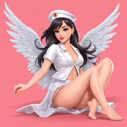 a beautiful angel with long black hair and white wings