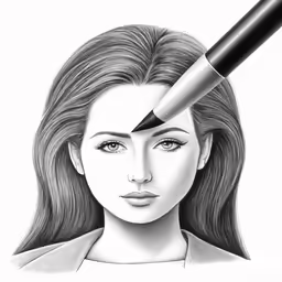 a pencil drawing of a girl with long hair and a marker