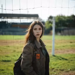 a girl standing in front of a soccer goal