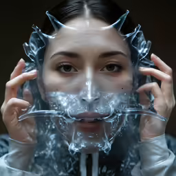 a woman with her face covered in plastic