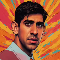 a very well dressed man in a red tie,a painting of a man in red and yellow