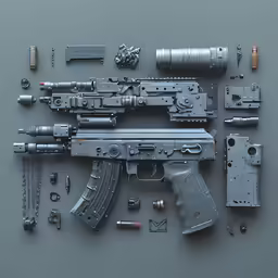 a machine gun with multiple parts to make it