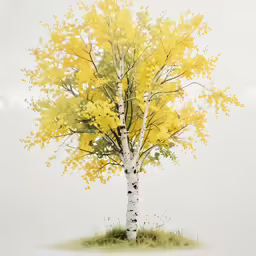 the painting is of a tree with yellow leaves