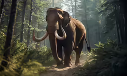 an elephant that is walking on a trail in the forest