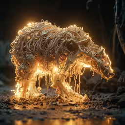 a glowing animal made out of noodles on the ground