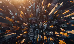 looking down into the glass in a building with no people