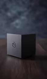 the back end of a box sitting on top of a wooden table