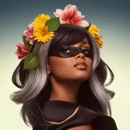 a beautiful woman in a costume with flowers in her hair