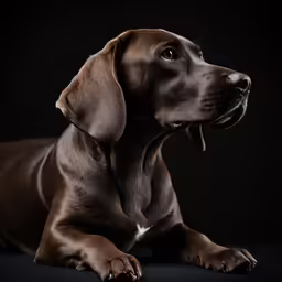 an adorable brown dog is lying down on a black surface