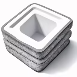 five square white plates stacked on top of each other