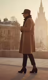 a man wearing a hat is standing near a building