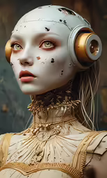 a photo of a girl with very headpieces and piercings on