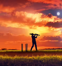 a man in a field holding a telescope looking up,a man in silhouette holding a baseball bat against the sunset
