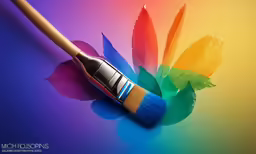 a colorful brush sitting on top of some rainbow colored material