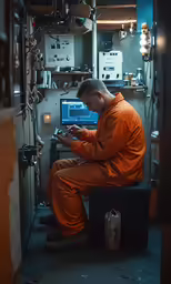 a man sitting in the dark looking at his cellphone