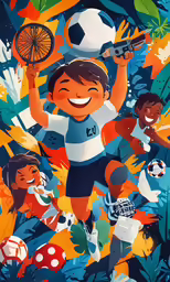 children play soccer together in an illustration
