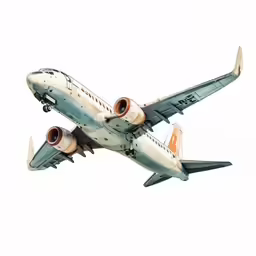 an airplane flies overhead in a clear sky