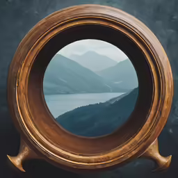 a mirror view looking out at the mountains