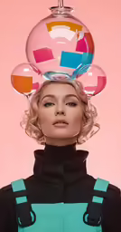 a woman with multiple bubbles on her head