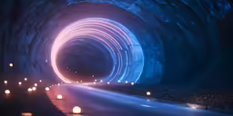some light colored lights that are inside of a tunnel