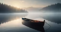 a canoe sitting on the side of a lake