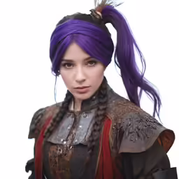 a woman with purple hair and a crown