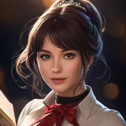a rendering of a woman with a book
