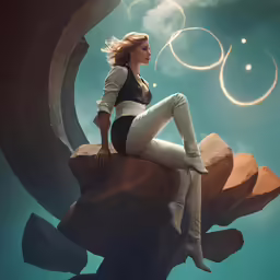 a person sitting on top of a rock