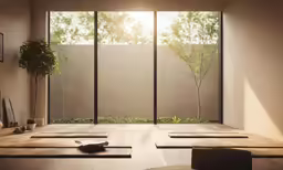 meditation room with tatasa mats and potted plant