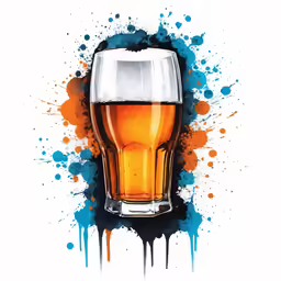 a glass of beer with splots of watercolor paint