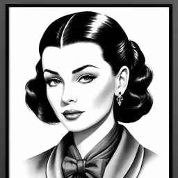 an illustration of a woman wearing a scarf and a bow tie