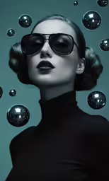 the face of a woman wearing black and sunglasses