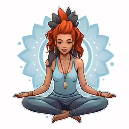 a girl sitting in a lotus pose with one hand up and one leg up