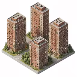 a drawing of the buildings and the roadway in the two sides