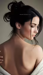a woman wearing a towel and some hair