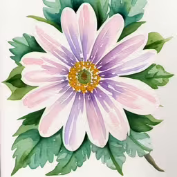 a picture of an abstract flower painted in watercolour,this watercolor painting is using greens and daisies to draw a flower