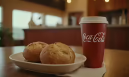 three baked goods are on a plate and next to a cup of coffee