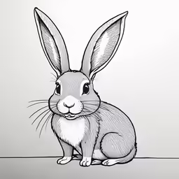 a black and white drawing of a rabbit