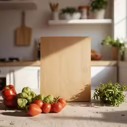 tomatoes and green peppers sitting on top of a white counter