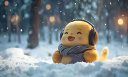 a little stuffed animal that is in the snow