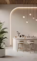 there are two stools at the island in this kitchen