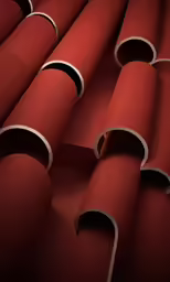 a bunch of red pipes arranged neatly together